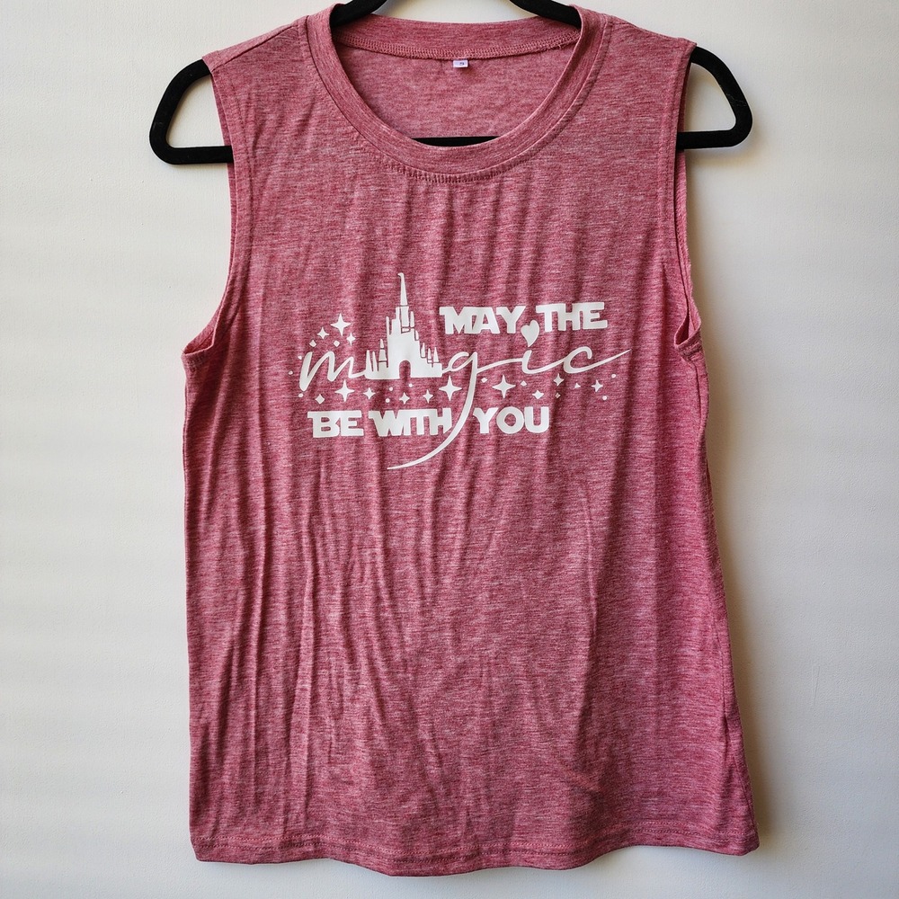 May The Magic Be With You Heather Red Graphic Muscle Tank Top Small
